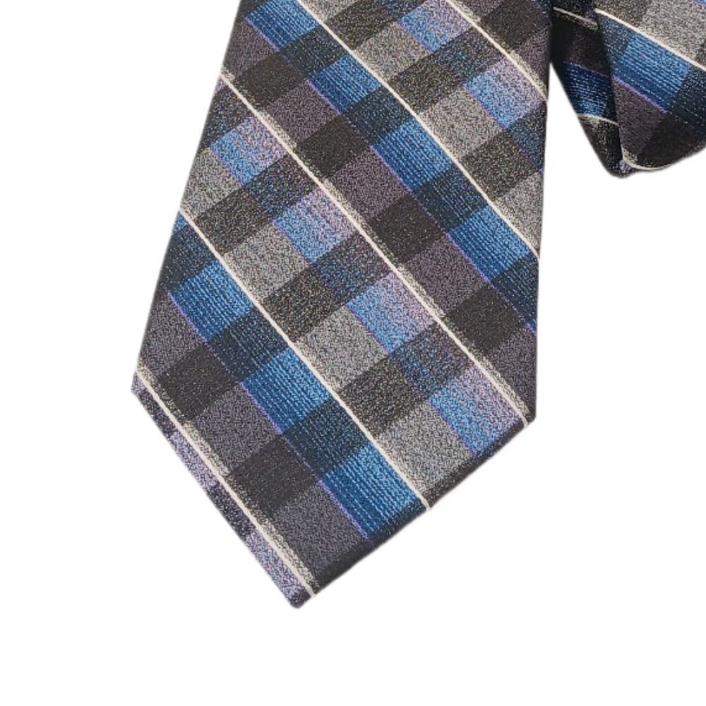 Platinum Designs Plaid Tie Mens 60” Gray Blue Purple Check Ombre Classic New